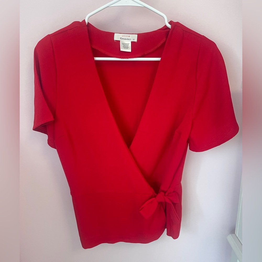 URBAN Romantics Women’s Wrap-Around Tie-Front Red Blouse